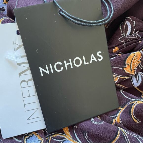 Nicholas Gemma Chiffon Mini Dress Pleated Keyhole Cutout Jasmine Floral 14 NWT - Picture 4 of 12